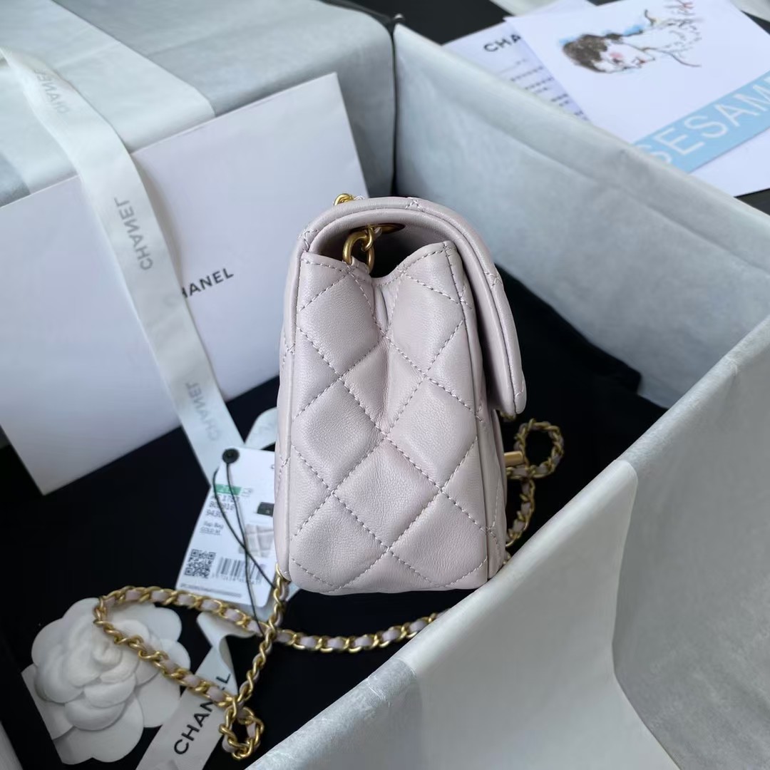 Replicate Chanel 23K AS1787 Mini Pearl Embossed Rectangular Flap Bag Lambskin Brushed Metal Hardware Light Purple(1:1 replica)