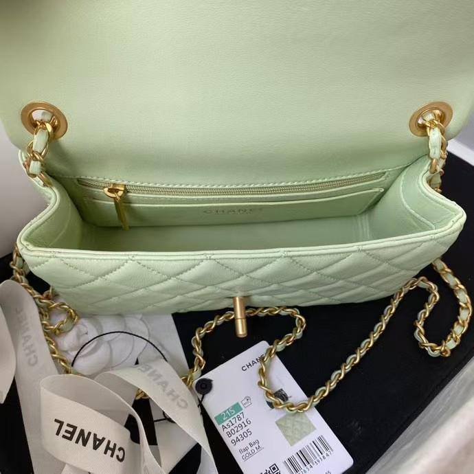 Replicate Chanel 23K AS1787 Mini Pearl Embossed Rectangular Flap Bag Lambskin Brushed Metal Hardware Light Green(1:1 replica)