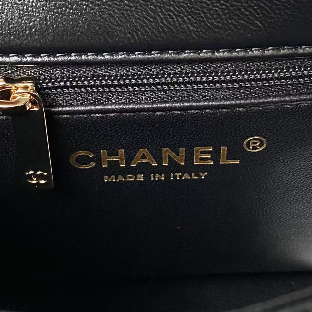 Replicate Chanel 24C AS4543 Mini Flap Bag Chain Bag Top Handle Black Lambskin(1:1 replica)