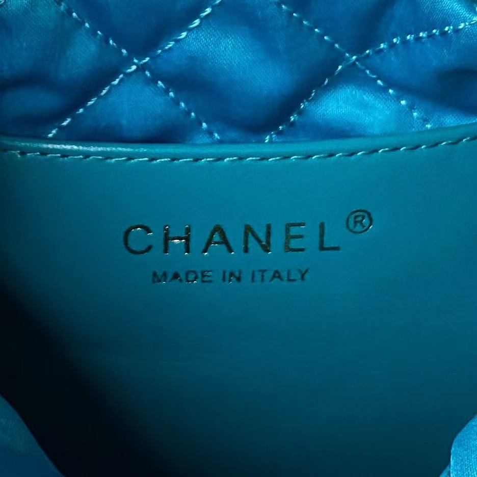 Replicate Chanel 22 AS3980 Mini Tote Shiny Calfskin   Gold-Tone Metal Lake Blue(1:1 replica)