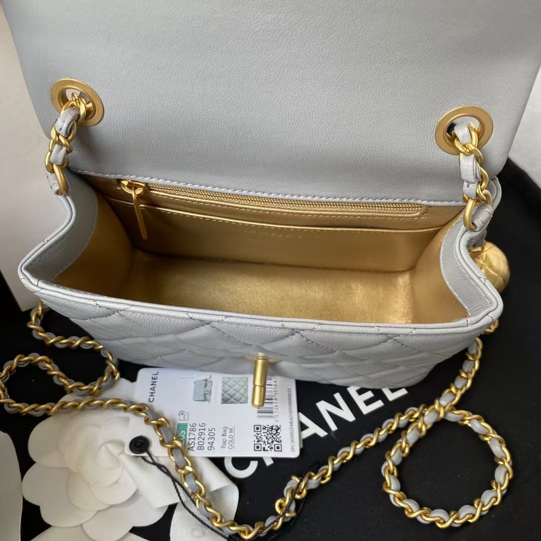 Replicate Chanel 23C AS1786 Mini Square Pearl Embossed Flap Bag Antique Gold Hardware Light Blue(1:1 replica)