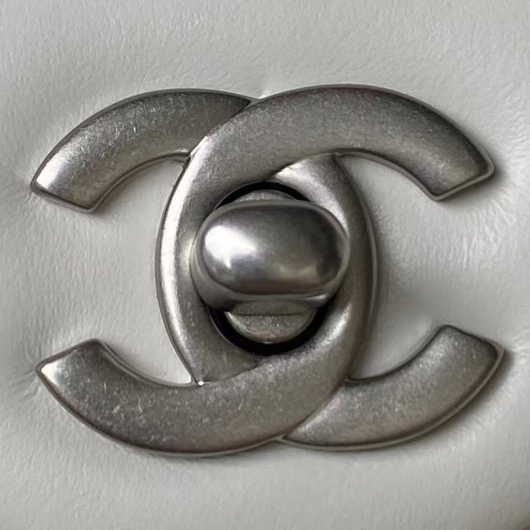 Replicate Chanel 23C AS1786 Mini Square Pearl Embossed Flap Bag Antique Silver Hardware White(1:1 replica)