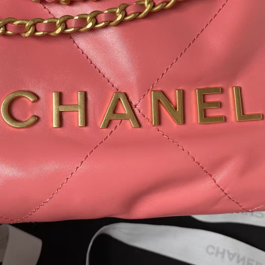 Replicate Chanel 22 AS3980 Mini Tote Shiny Calfskin   Gold-Tone Metal Dark Pink(1:1 replica)