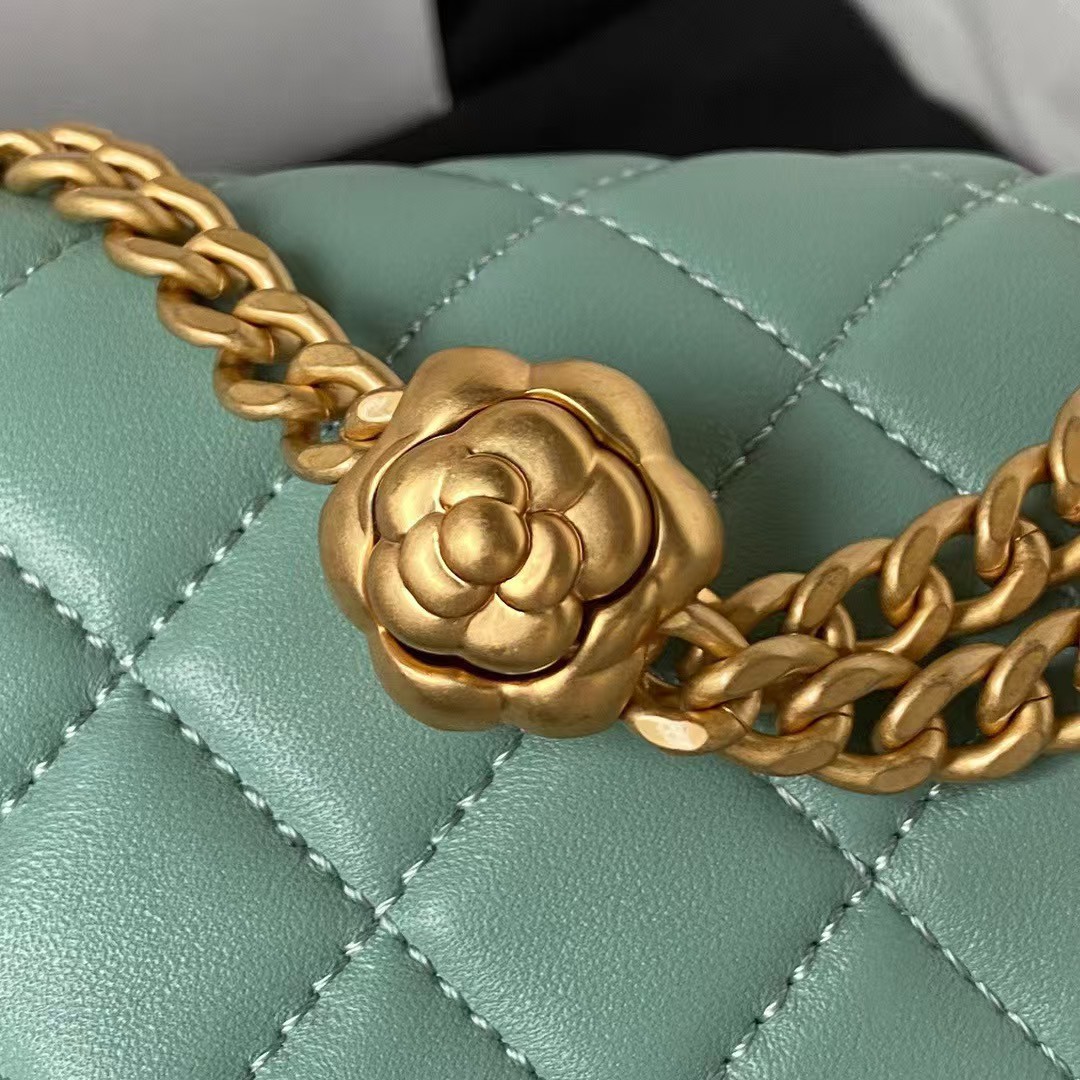 Replicate Chanel 23S AS4041 Mini Camellia Embossed Rectangular Flap Bag Antique Gold Hardware Green(1:1 replica)