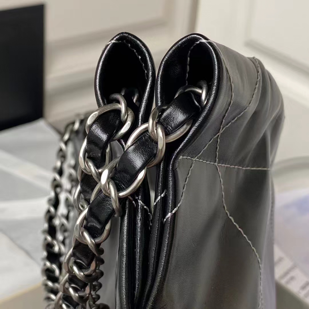 Replicate Chanel 22 AS3260 Small Bag Black and Silver Shiny Calfskin Silver Hardware(1:1 replica)