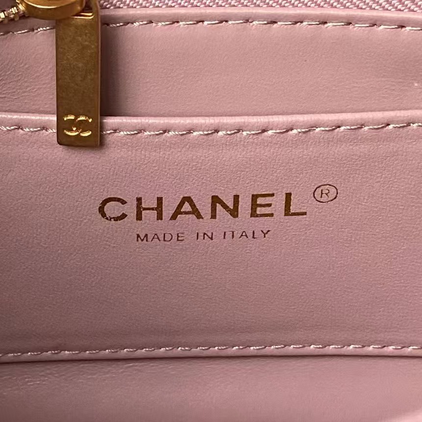 Replicate Chanel AS5011 Flap bag Shiny Lambskin Imitation Pearls   Gold-Tone Metal Pink(1:1 replica)