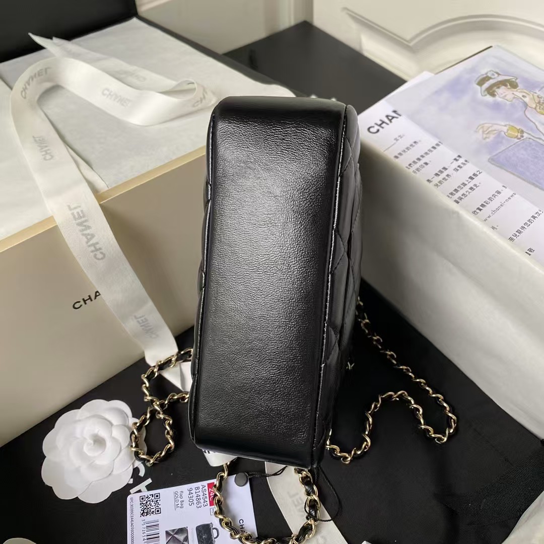 Replicate Chanel 24C AS4543 Mini Flap Bag Chain Bag Top Handle Black Lambskin(1:1 replica)
