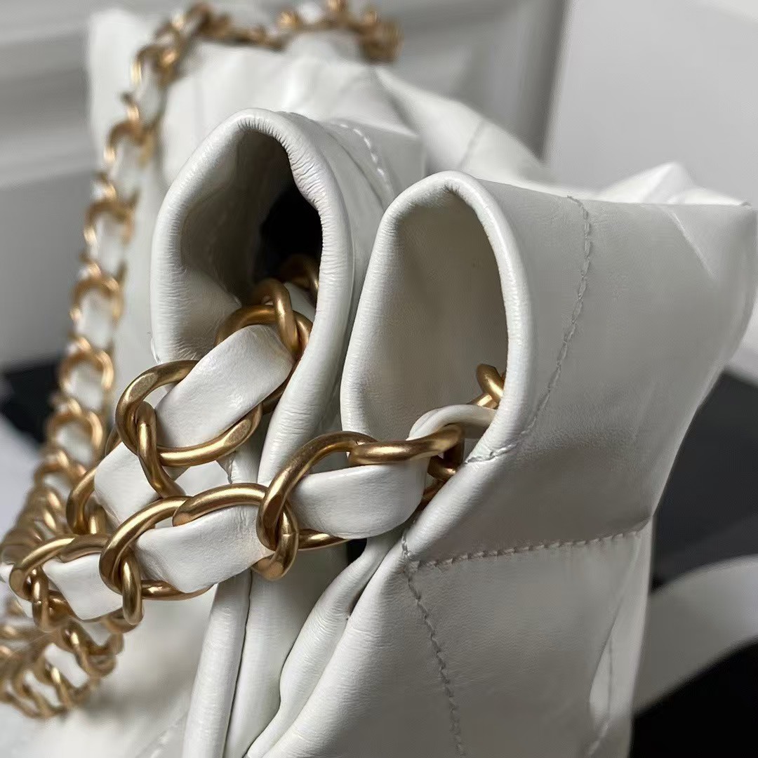 Replicate Chanel 22 Hobo Bag 24C AS4486 Gold Metallic White Shiny Calfskin New Edition Horizontal(1:1 replica)
