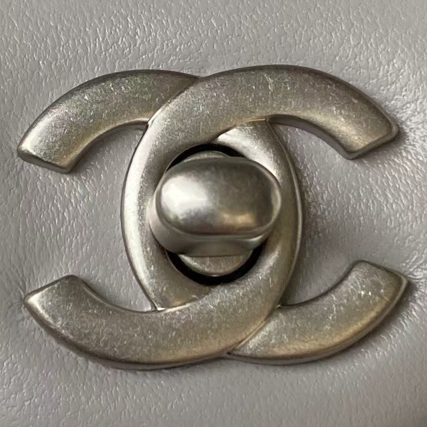 Replicate Chanel 23K AS1787 Mini Pearl Embossed Rectangular Flap Bag Lambskin Brushed Silver Metal Hardware Light Grey(1:1 replica)