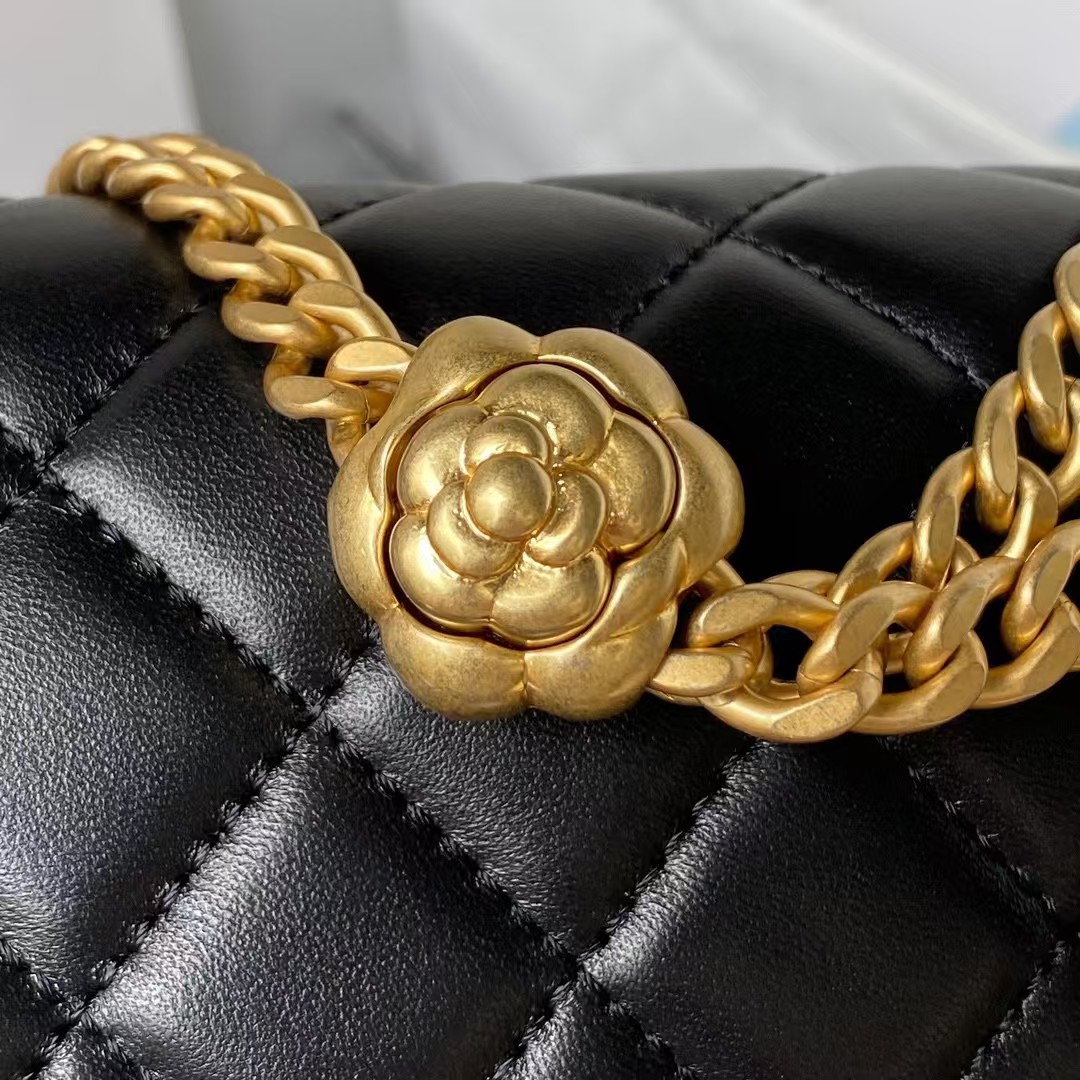 Replicate Chanel 23S AS4041 Mini Camellia Embossed Rectangular Flap Bag Antique Gold Hardware Black(1:1 replica)