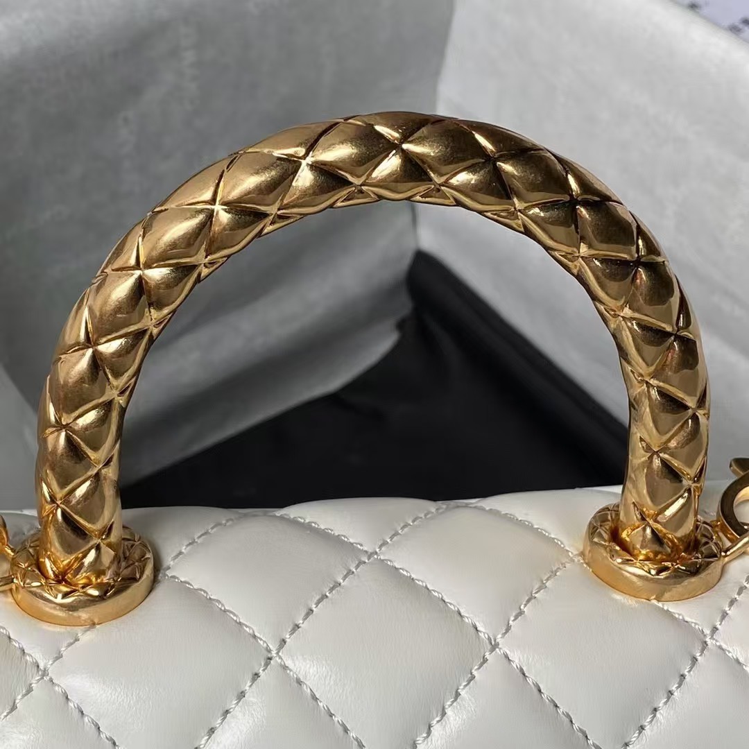 Replicate Chanel AS2215 Mini Flap Bag With Metal Top Handle Shiny Calfskin White(1:1 replica)