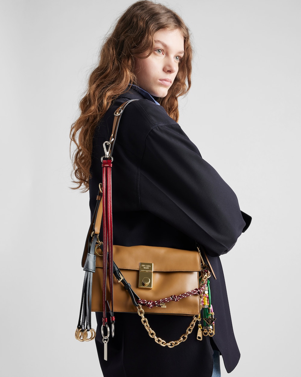 Replicate Prada Soft Sound Small Leather Shoulder Bag With Charms(1:1 replica)