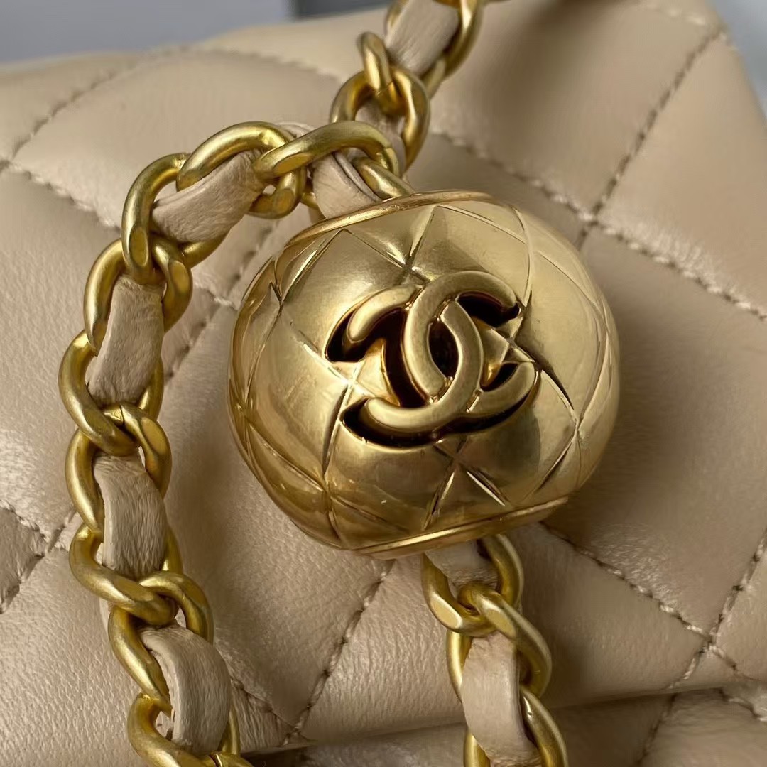 Replicate Chanel 23C AS1786 Mini Square Pearl Embossed Flap Bag Antique Gold Hardware Apricot(1:1 replica)