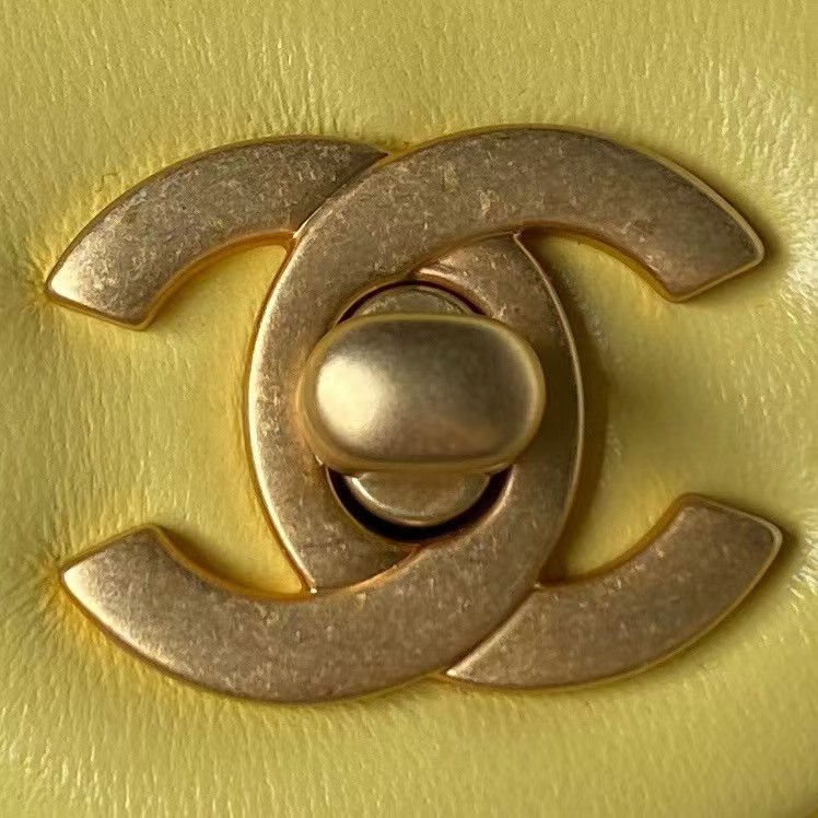 Replicate Chanel 23S AS4041 Mini Camellia Embossed Rectangular Flap Bag Antique Gold Metal Hardware Yellow(1:1 replica)