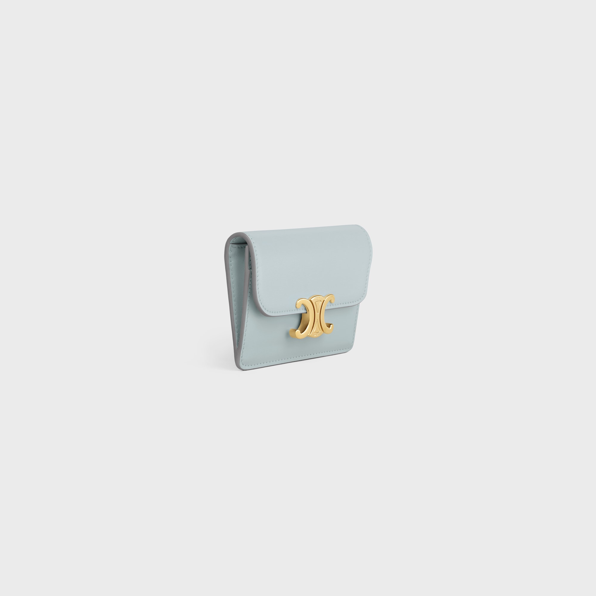 Replicate CARD HOLDER WITH FLAP TRIOMPHE IN SHINY CALFSKIN(1:1 replica)