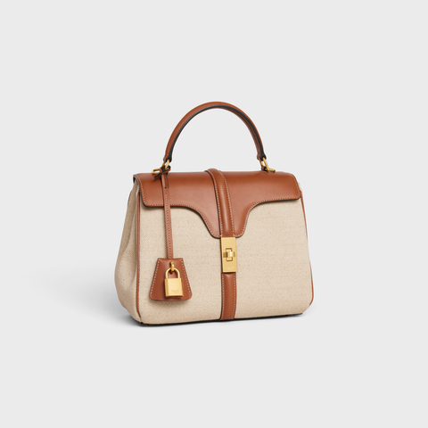 Replicate SMALL 16 BAG IN TEXTILE AND NATURAL CALFSKIN NATURAL / TAN(1:1 replica)