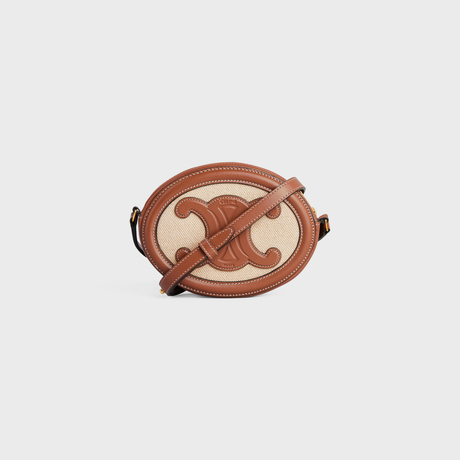 Replicate CROSSBODY OVAL PURSE CUIR TRIOMPHE IN TEXTILE AND CALFSKIN NATURAL / TAN(1:1 replica)