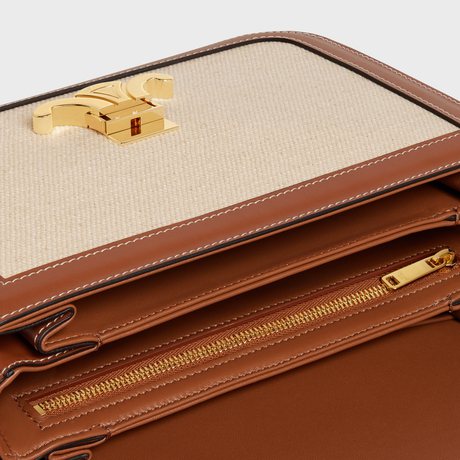 Replicate CLASSIQUE TRIOMPHE BAG IN TEXTILE AND CALFSKIN NATURAL / TAN(1:1 replica)