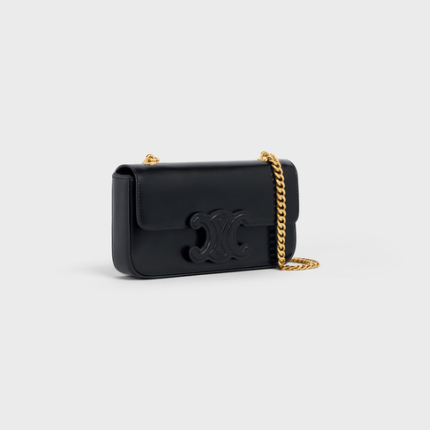 Replicate CHAIN SHOULDER BAG CUIR TRIOMPHE IN SHINY CALFSKIN BLACK(1:1 replica)