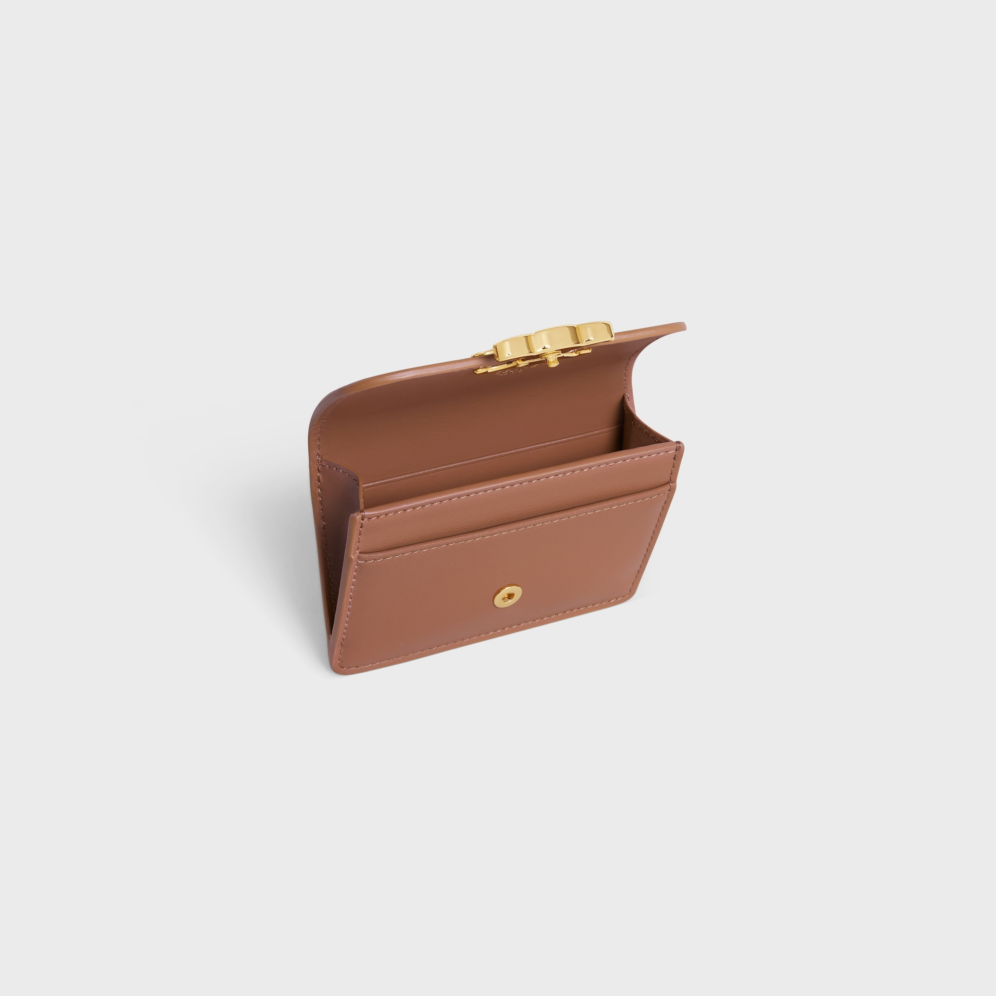 Replicate CARD HOLDER WITH FLAP TRIOMPHE IN SHINY CALFSKIN BRONZE(1:1 replica)