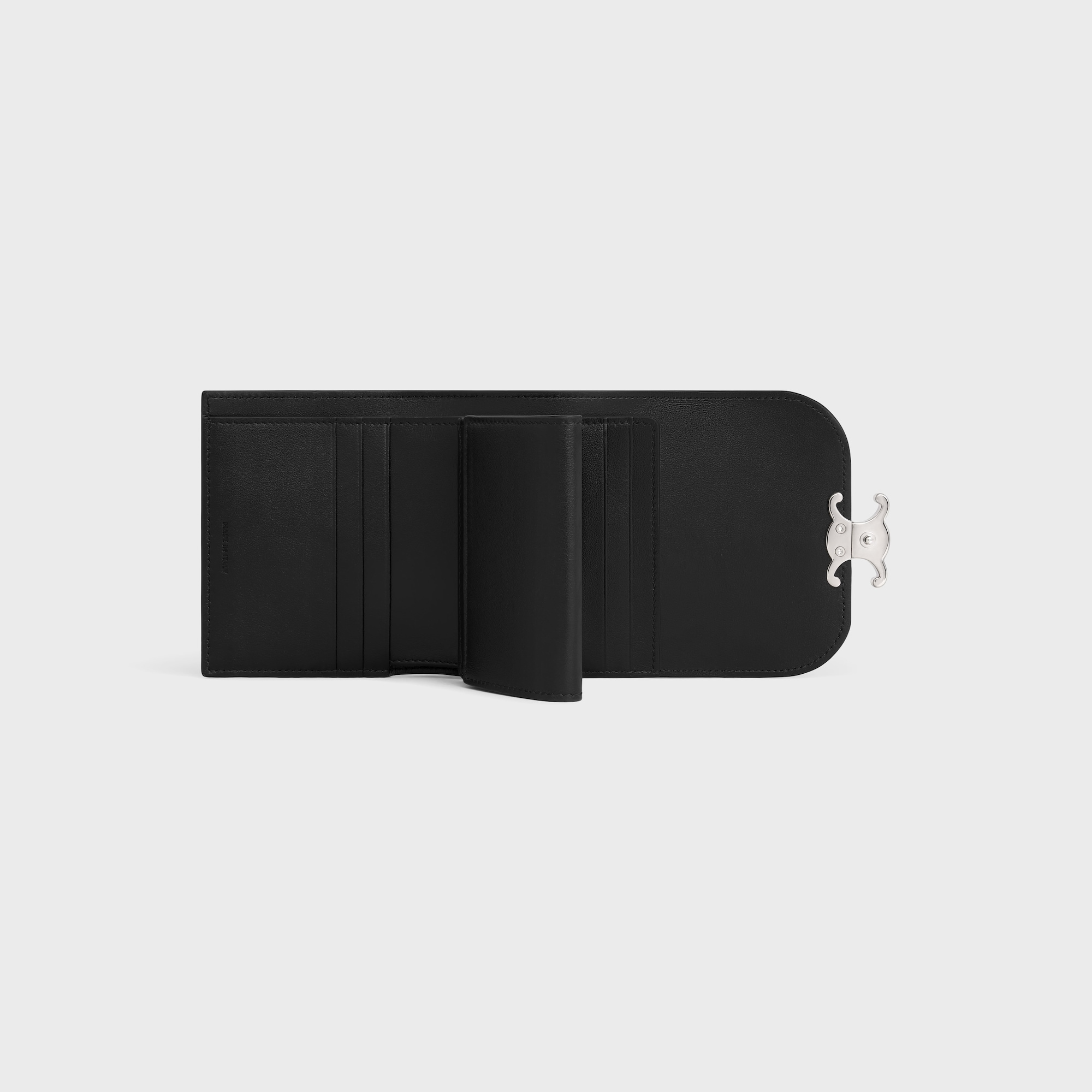 Replicate SMALL FLAP WALLER TRIOMPHE IN SHINY CALFSKIN BLACK(1:1 replica)