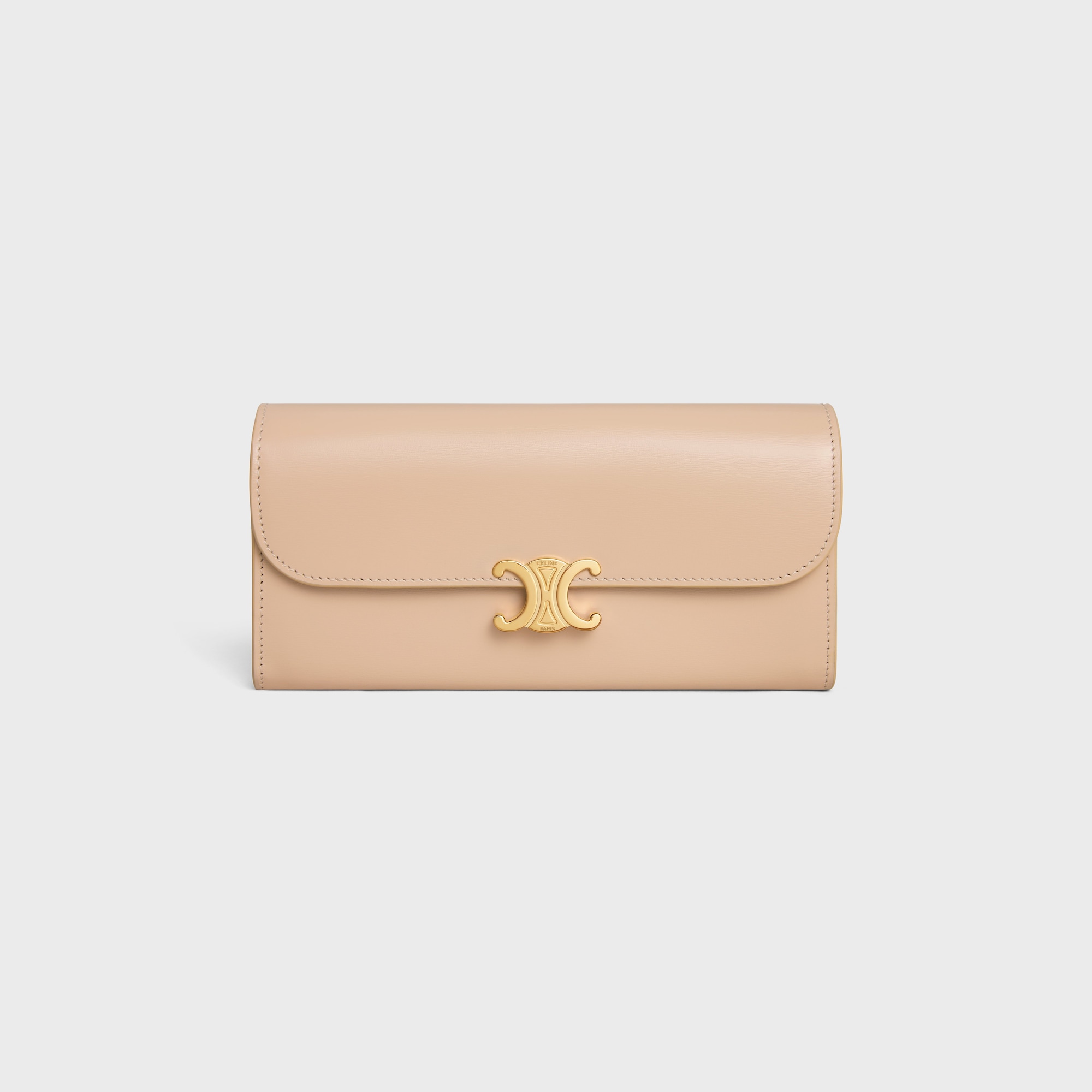 Replicate LARGE WALLET TRIOMPHE IN SHINY CALFSKIN OAT BEIGE(1:1 replica)