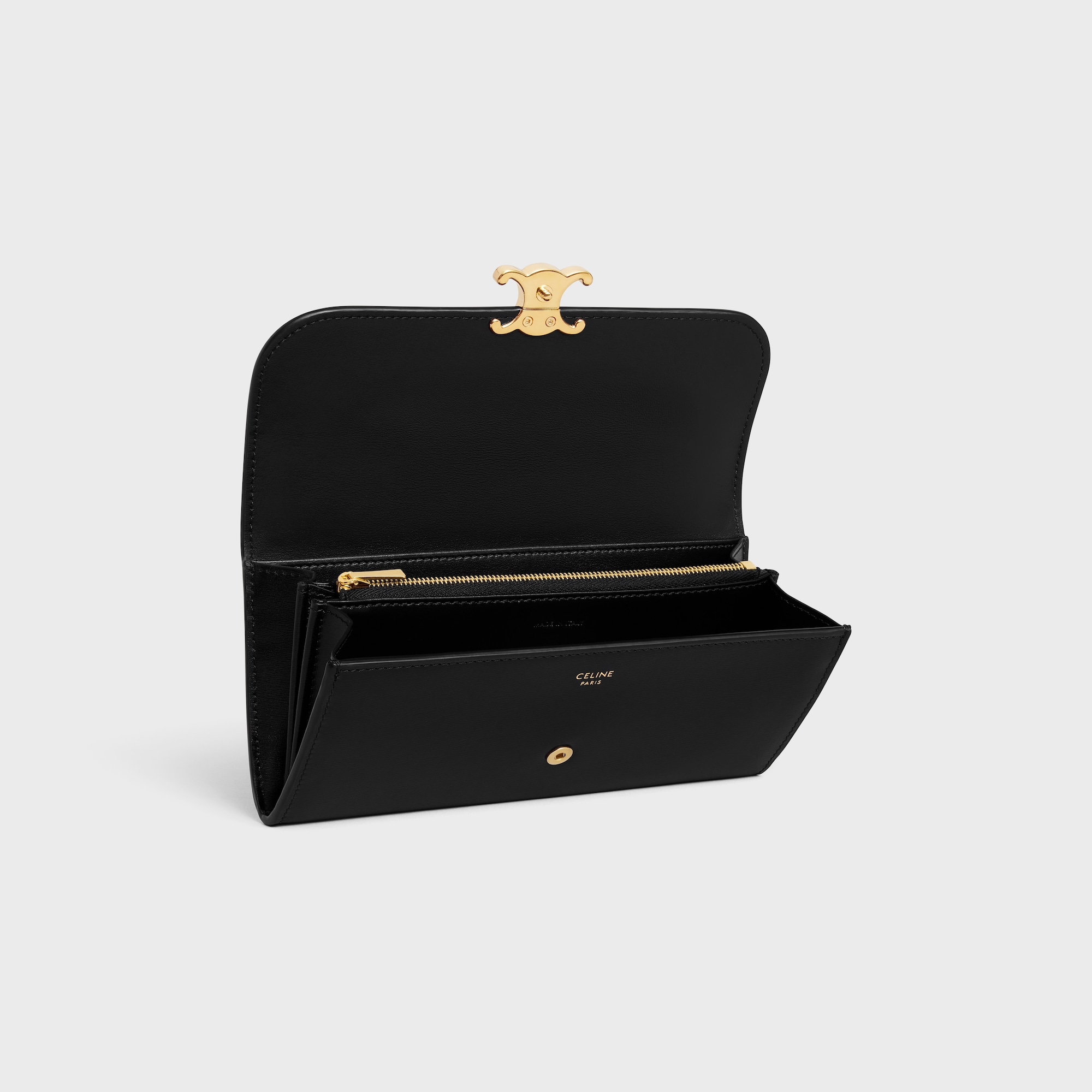 Replicate LARGE WALLET TRIOMPHE IN SHINY CALFSKIN BLACK(1:1 replica)