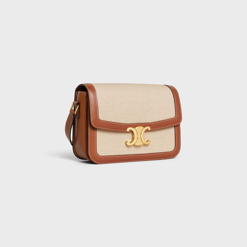 Replicate CLASSIQUE TRIOMPHE BAG IN TEXTILE AND CALFSKIN NATURAL / TAN(1:1 replica)