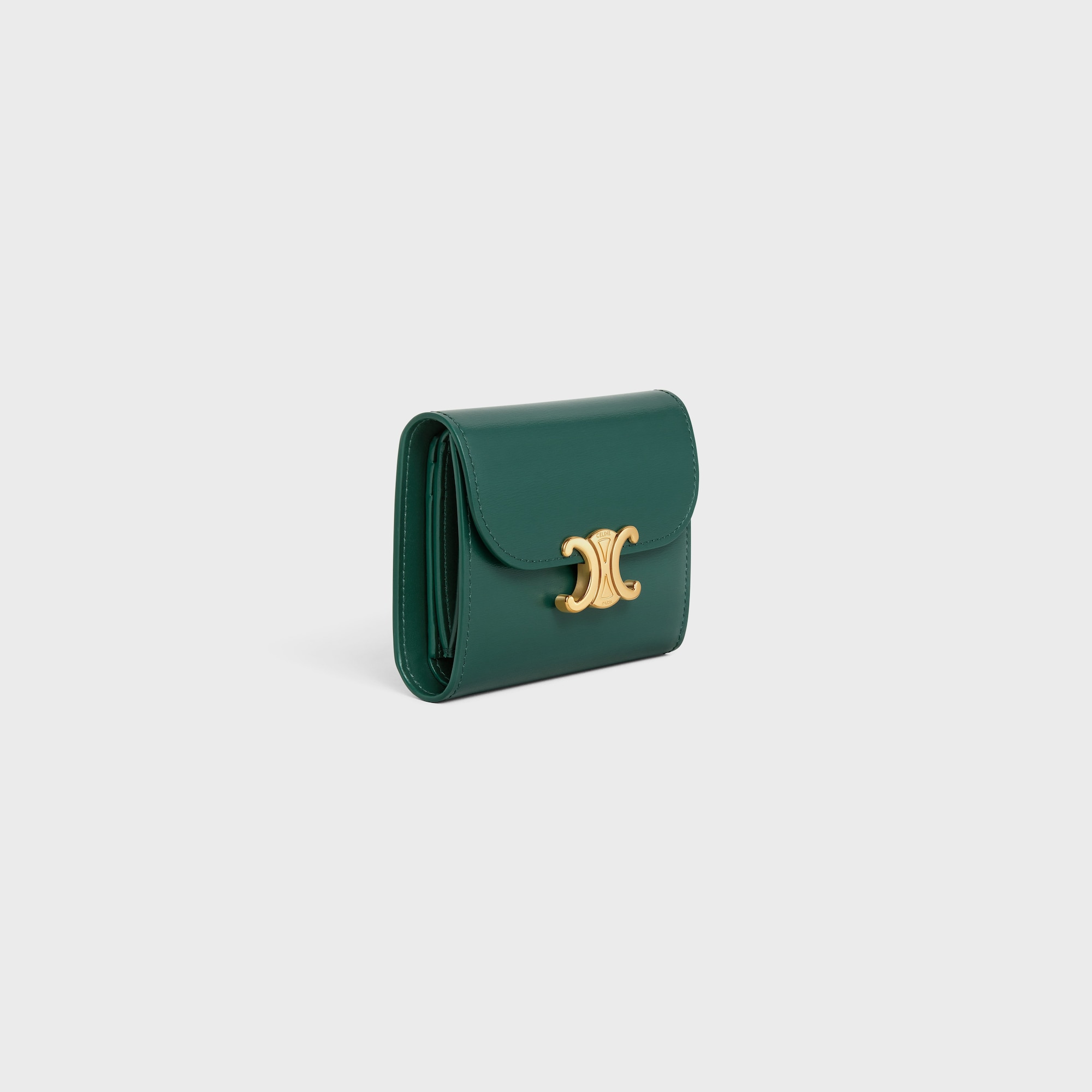 Replicate SMALL FLAP WALLER TRIOMPHE IN SHINY CALFSKIN AMAZONE(1:1 replica)