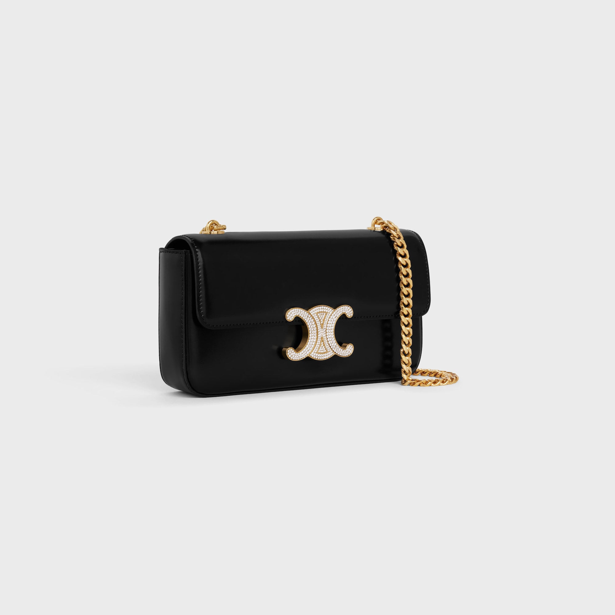 Replicate CHAIN SHOULDER BAG CLAUDE WITH STRASS CLOSURE IN SHINY CALFSKIN(1:1 replica)