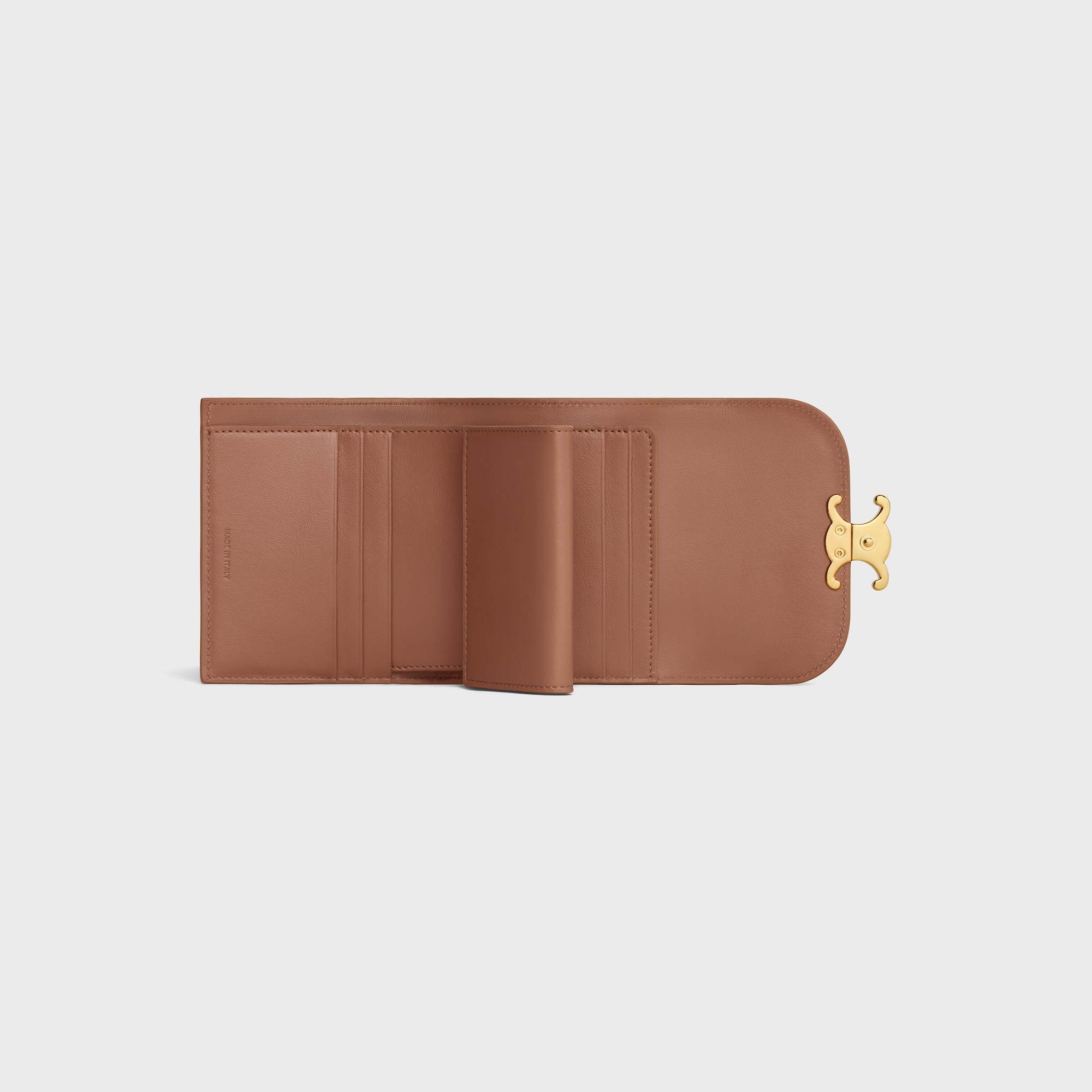 Replicate SMALL FLAP WALLER TRIOMPHE IN SHINY CALFSKIN BRONZE(1:1 replica)