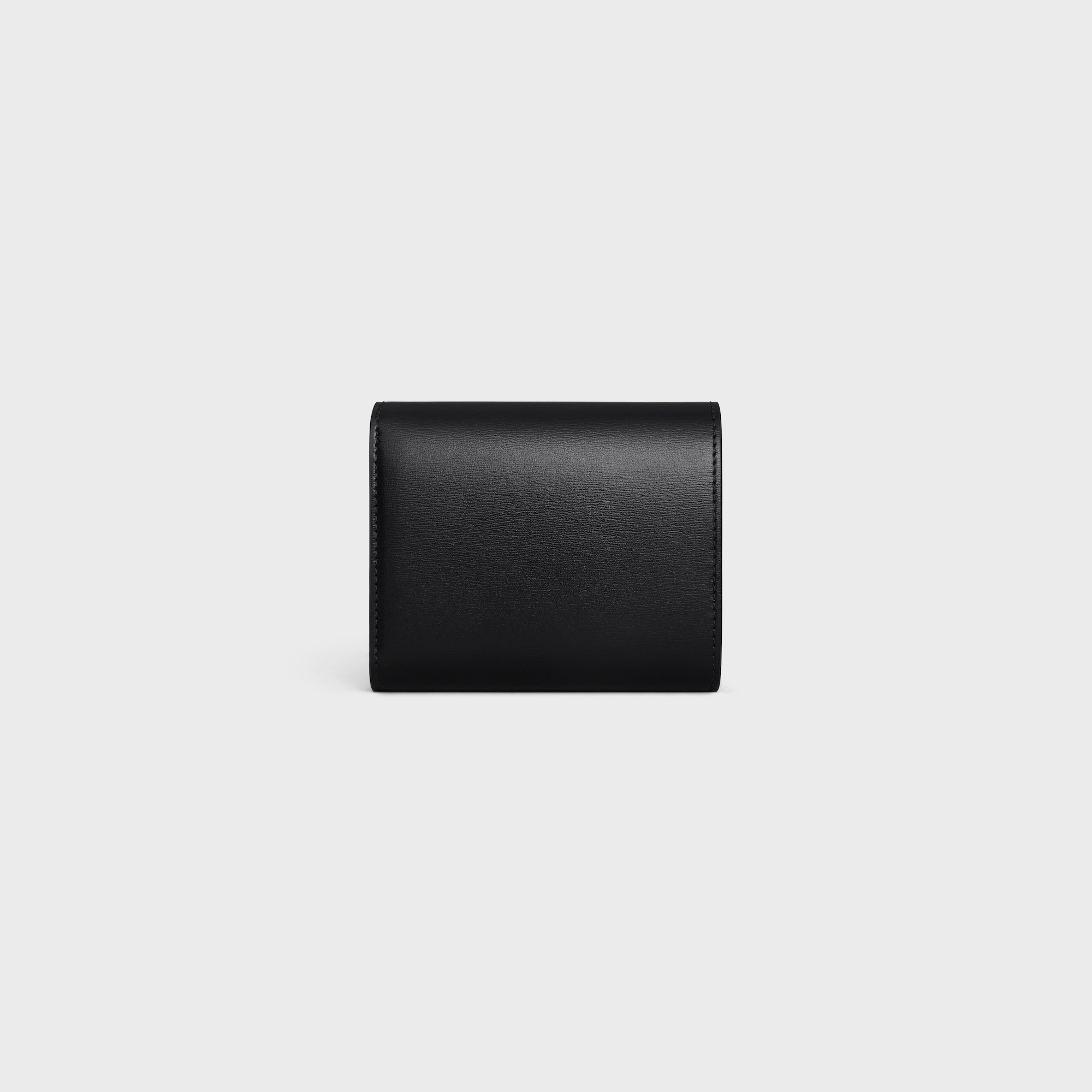 Replicate SMALL FLAP WALLER TRIOMPHE IN SHINY CALFSKIN BLACK / BLACK(1:1 replica)