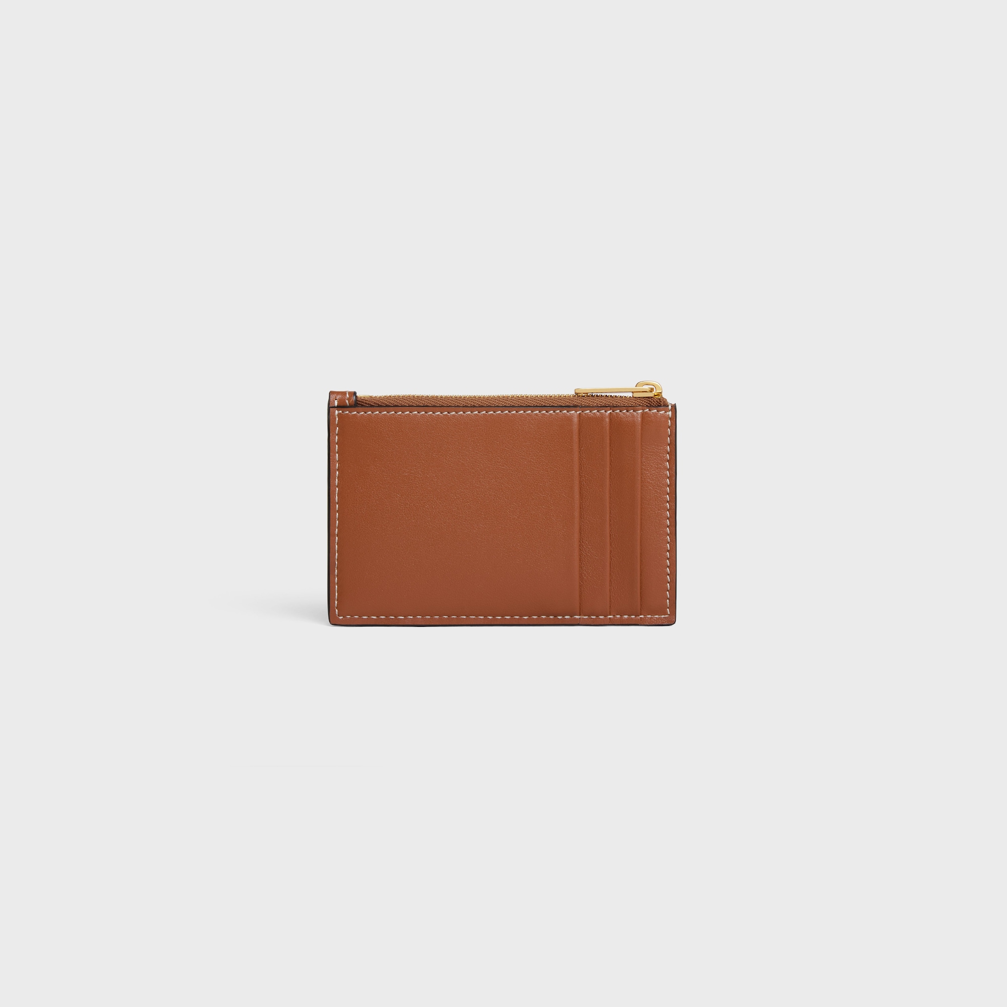 Replicate ZIPPED CARD HOLDER CUIR TRIOMPHE IN SHINY CALFSKIN TAN(1:1 replica)