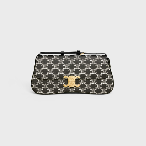 Replicate MEDIUM CELINE LOLA BAG IN TRIOMPHE CANVAS TWO-TONE BLACK(1:1 replica)