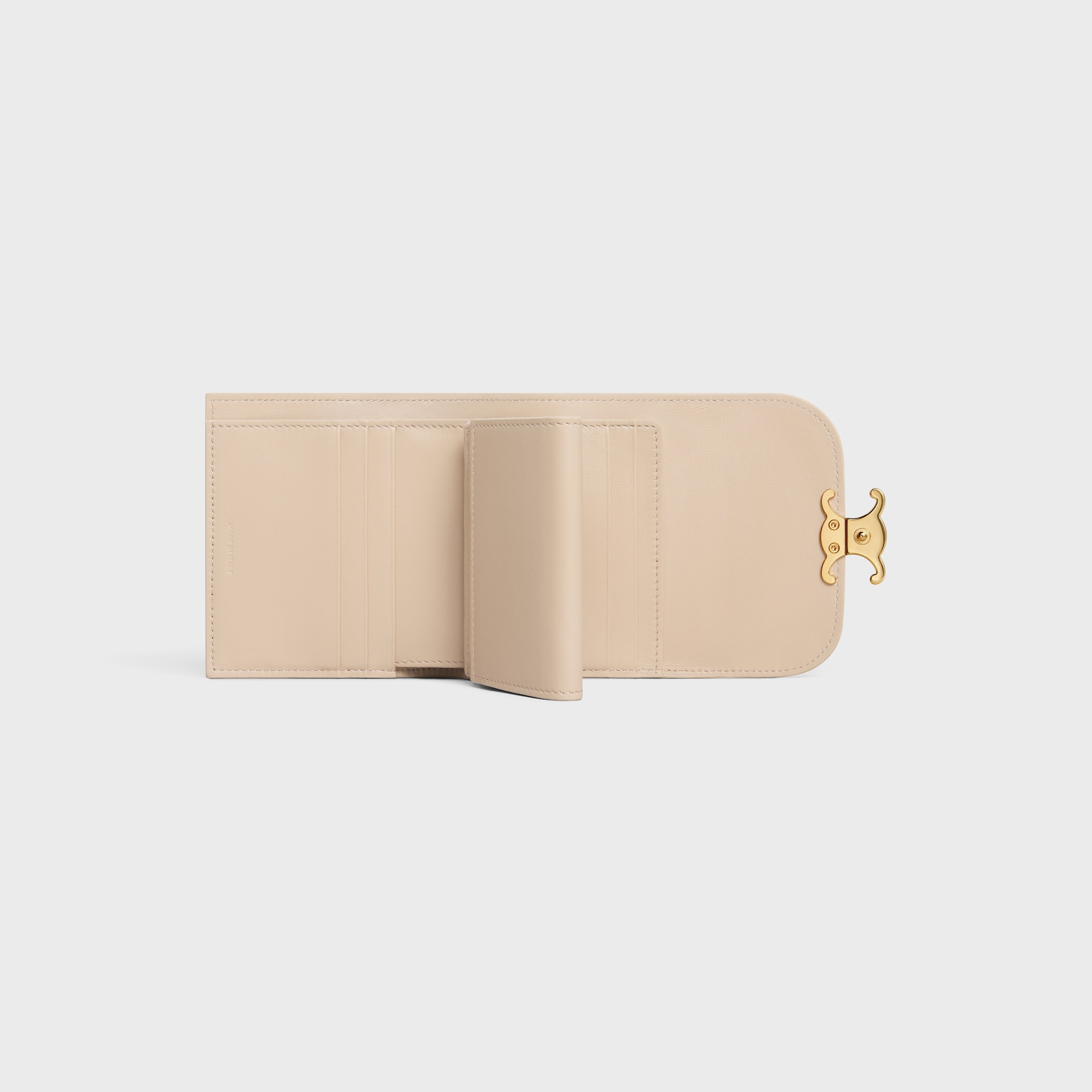 Replicate SMALL FLAP WALLER TRIOMPHE IN SHINY CALFSKIN NUDE(1:1 replica)