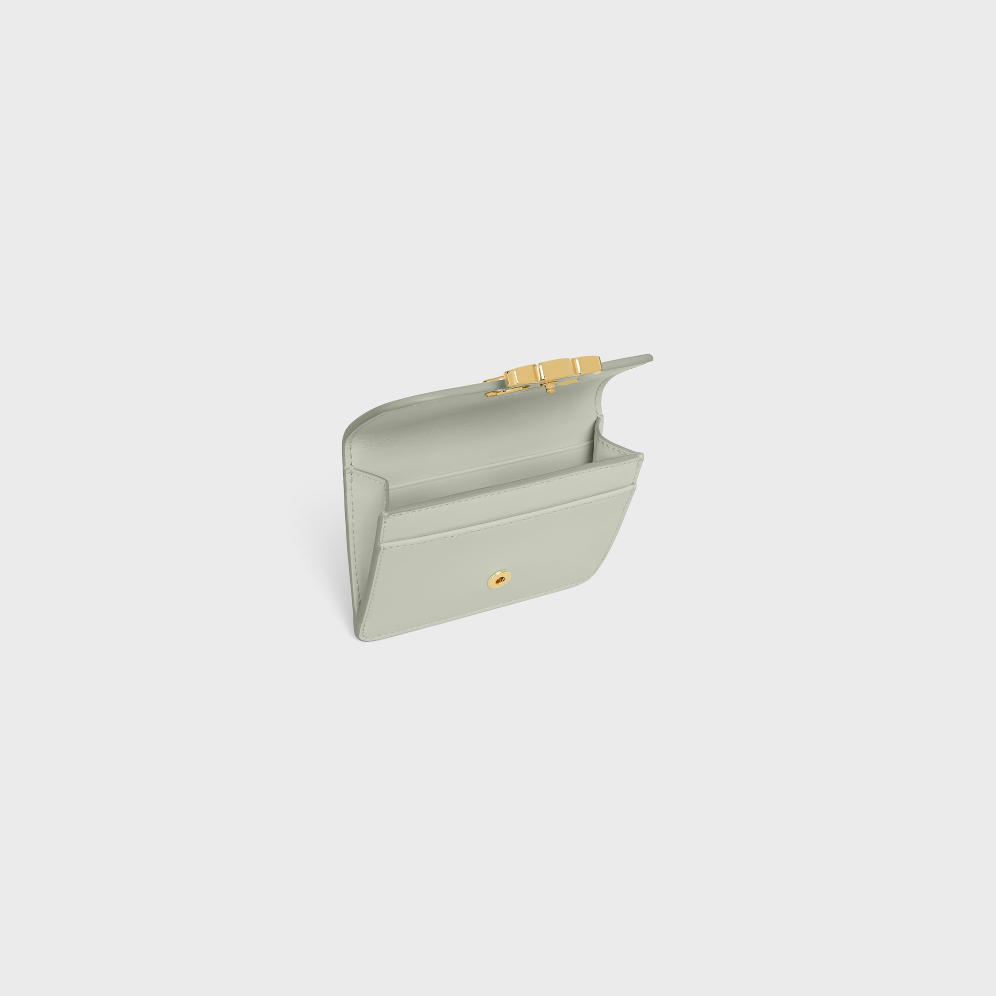 Replicate CARD HOLDER WITH FLAP TRIOMPHE IN SHINY CALFSKIN LIGHT CLAY(1:1 replica)