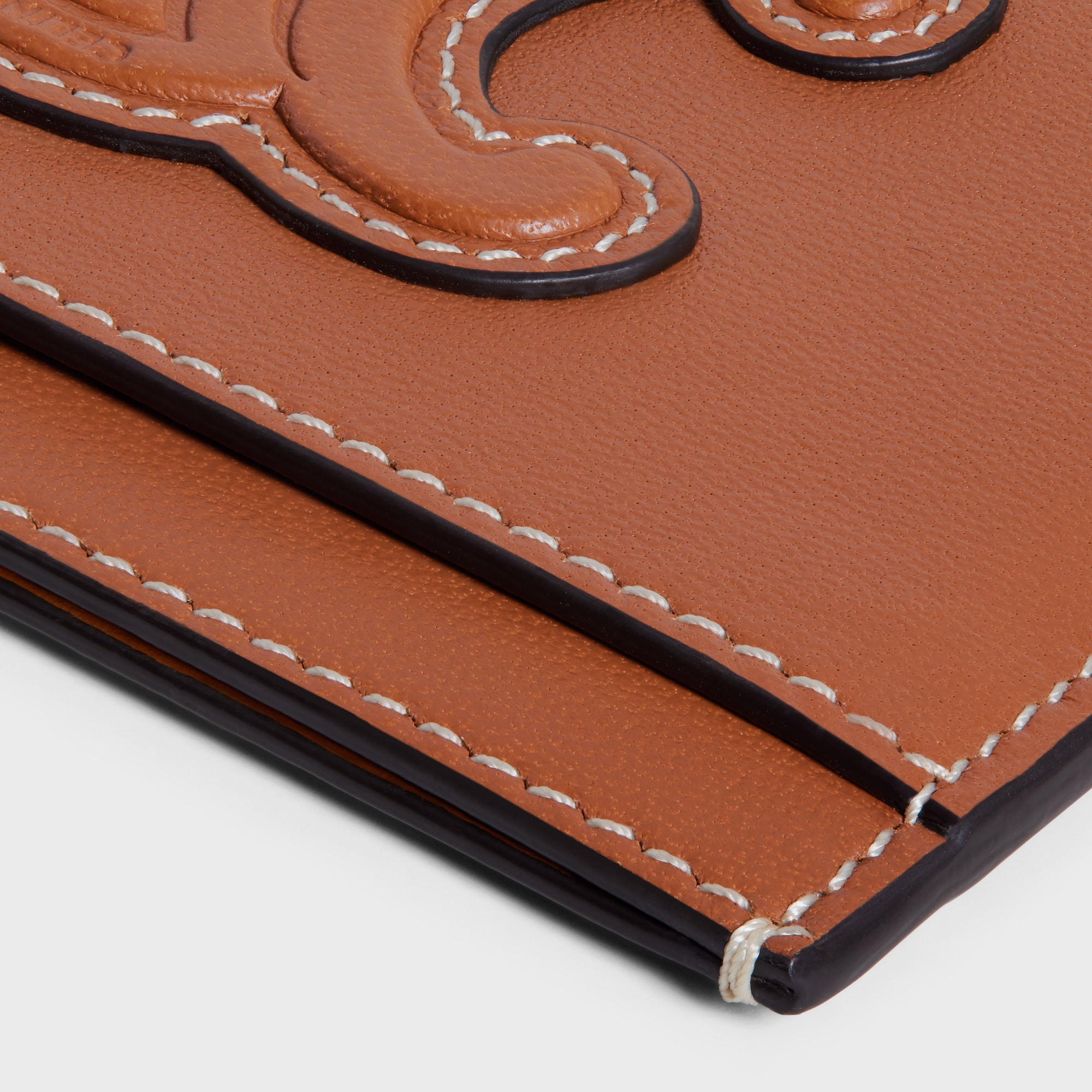 Replicate CARD HOLDER CUIR TRIOMPHE IN SHINY CALFSKIN TAN(1:1 replica)