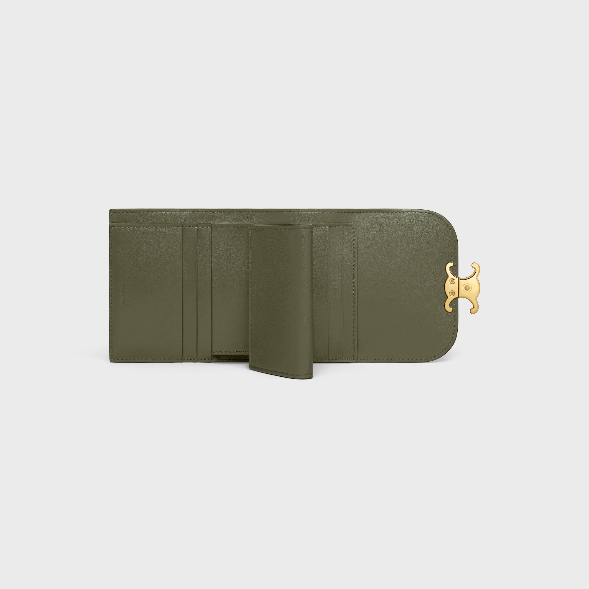Replicate SMALL FLAP WALLER TRIOMPHE IN SHINY CALFSKIN DARK OLIVE(1:1 replica)