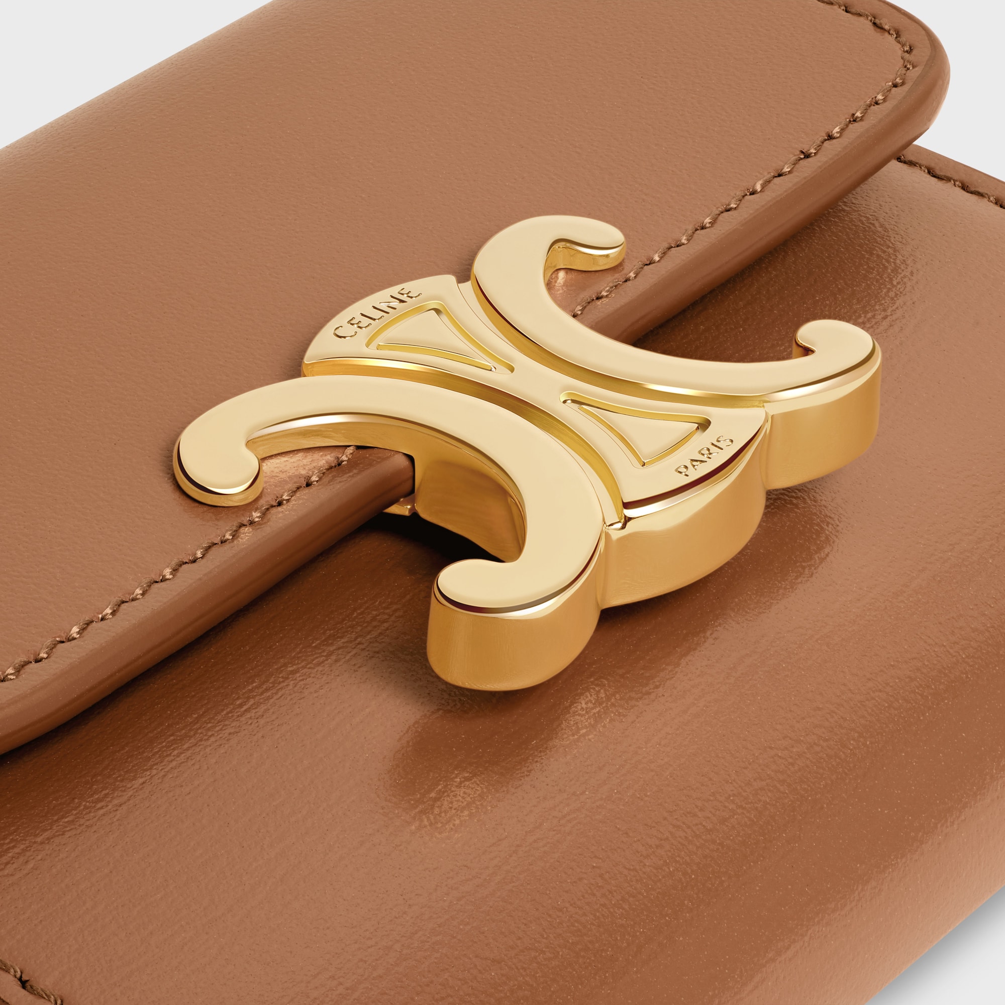 Replicate COMPACT WALLET WITH COIN TRIOMPHE IN SHINY CALFSKIN BRONZE(1:1 replica)
