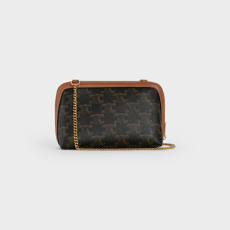 Replicate CLUTCH WITH CHAIN IN TRIOMPHE CANVAS AND LAMBSKIN TAN(1:1 replica)