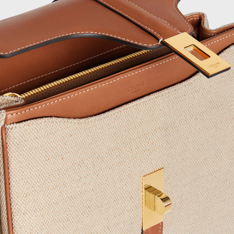 Replicate SMALL 16 BAG IN TEXTILE AND NATURAL CALFSKIN NATURAL / TAN(1:1 replica)