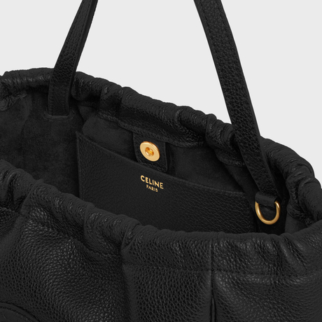 Replicate SMALL CABAS DRAWSTRING CUIR TRIOMPHE IN GRAINED CALFSKIN BLACK(1:1 replica)