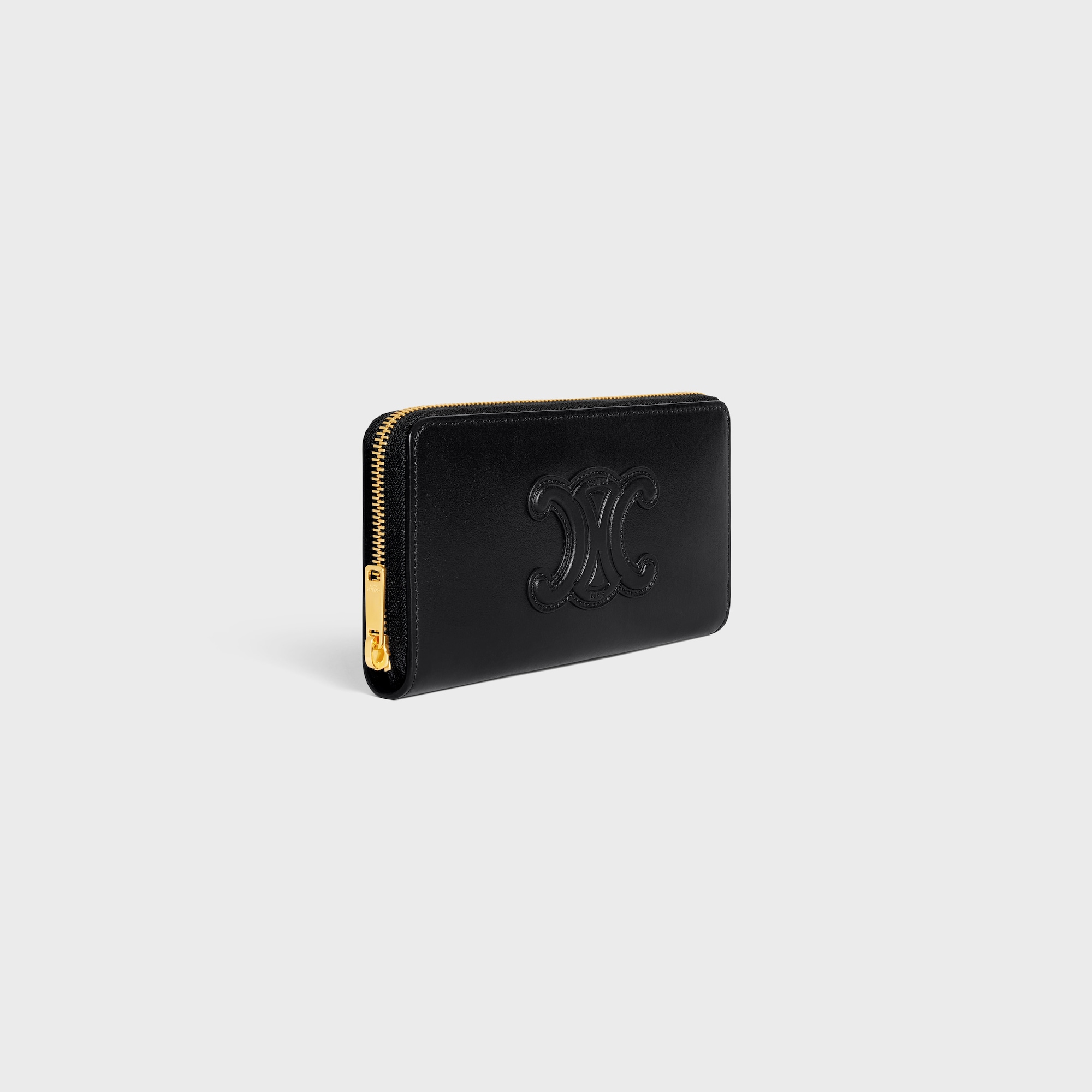 Replicate LARGE ZIPPED WALLET CUIR TRIOMPHE IN SMOOTH CALFSKIN BLACK(1:1 replica)