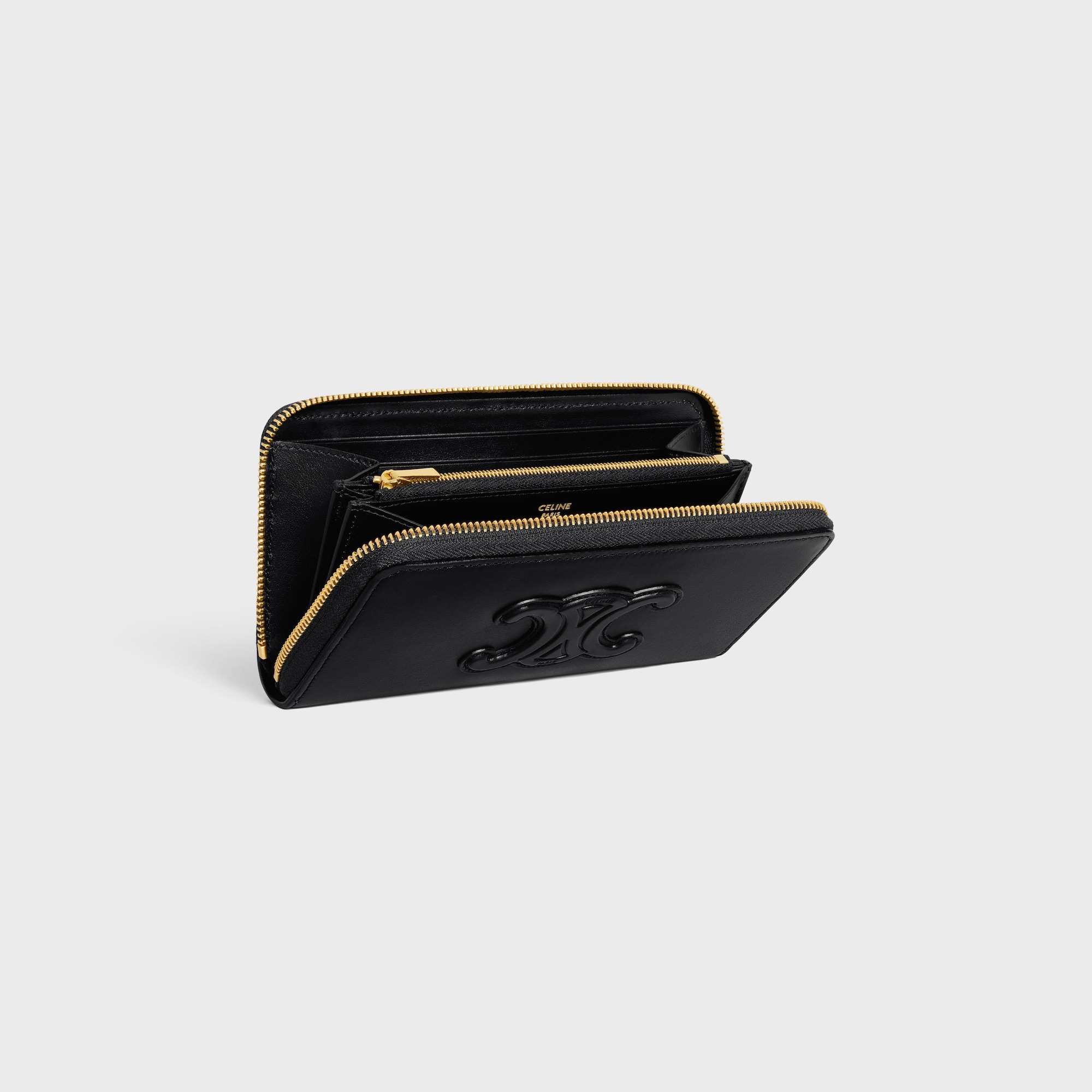 Replicate LARGE ZIPPED WALLET CUIR TRIOMPHE IN SMOOTH CALFSKIN BLACK(1:1 replica)