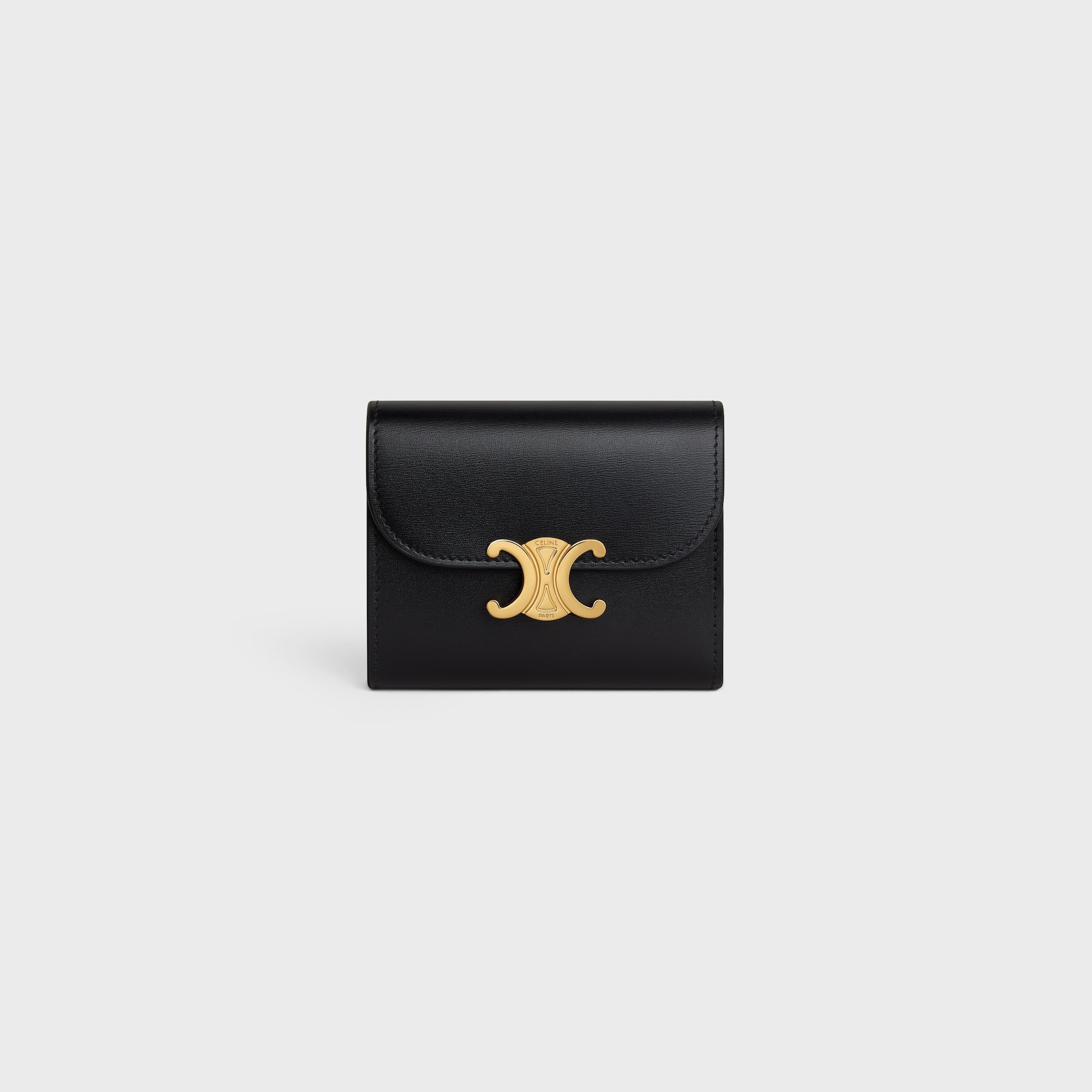 Replicate SMALL FLAP WALLER TRIOMPHE IN SHINY CALFSKIN BLACK(1:1 replica)