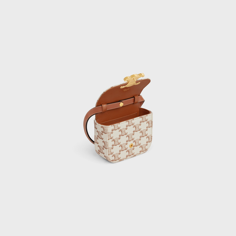 Replicate MINI CLAUDE IN TEXTILE WITH TRIOMPHE PRINT AND CALFSKIN WHITE(1:1 replica)