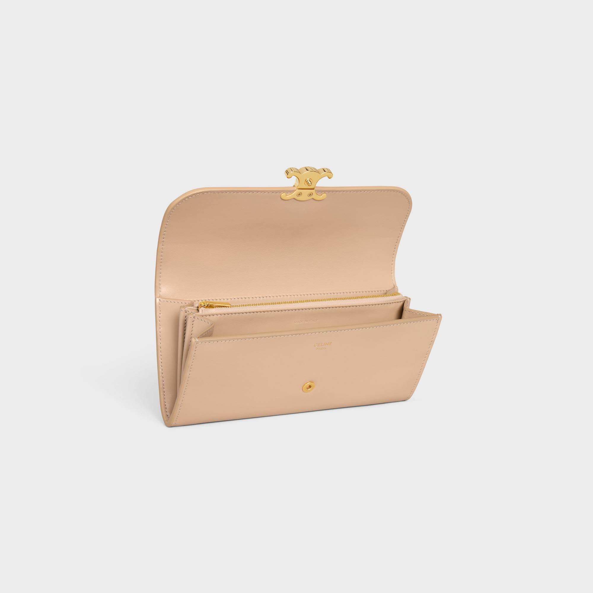 Replicate LARGE WALLET TRIOMPHE IN SHINY CALFSKIN OAT BEIGE(1:1 replica)