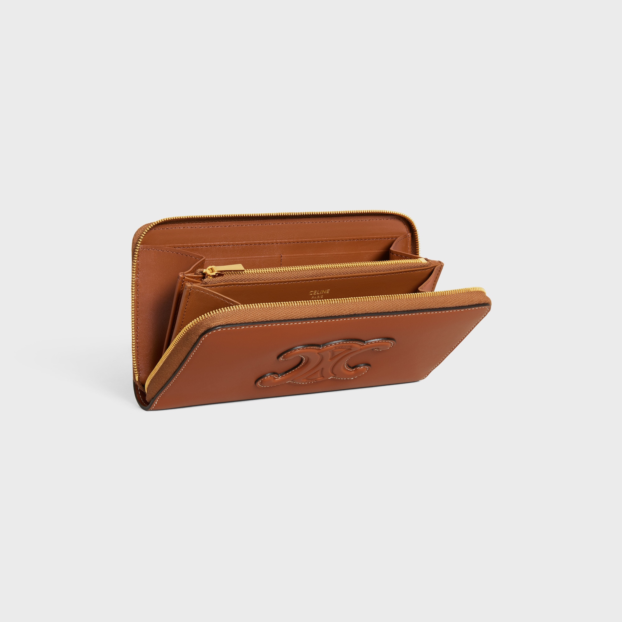 Replicate LARGE ZIPPED WALLET CUIR TRIOMPHE IN SMOOTH CALFSKIN TAN(1:1 replica)
