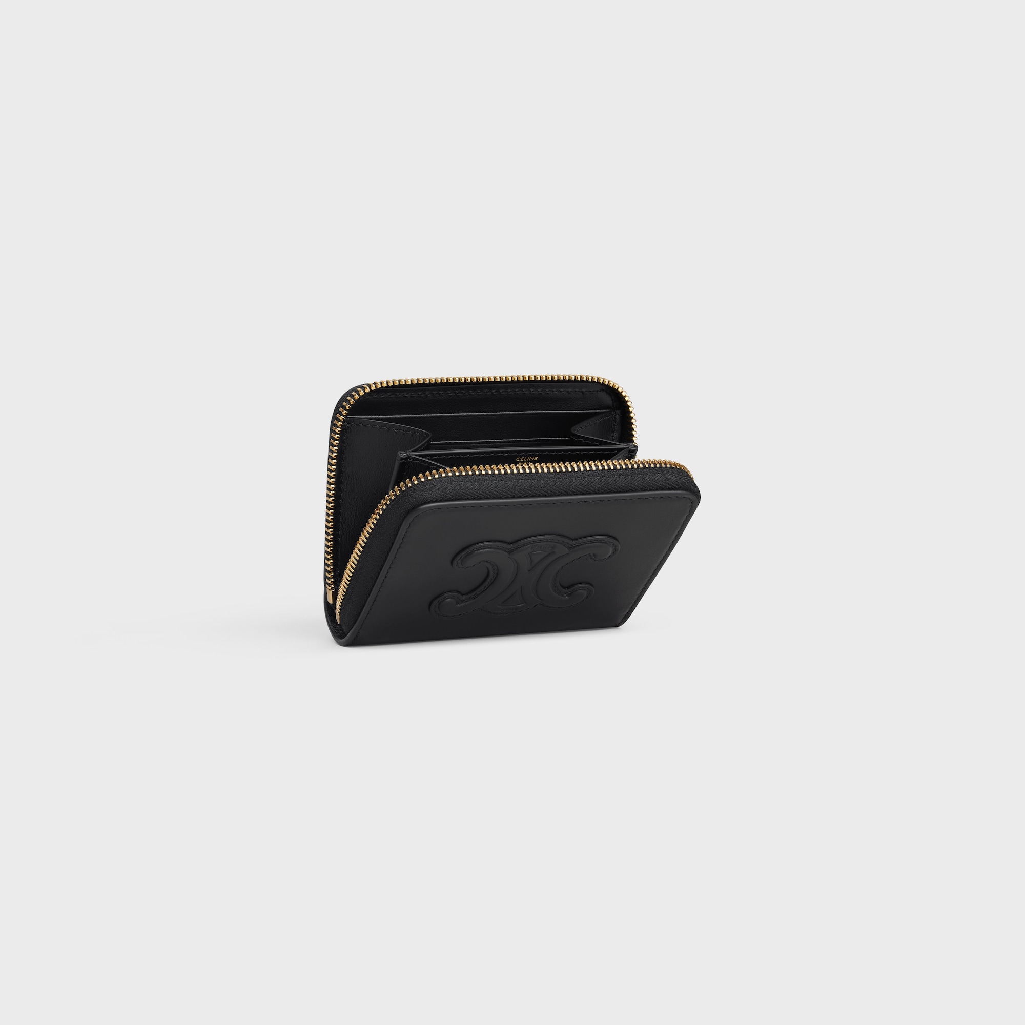 Replicate COMPACT ZIPPED WALLET CUIR TRIOMPHE IN SMOOTH CALFSKIN BLACK(1:1 replica)