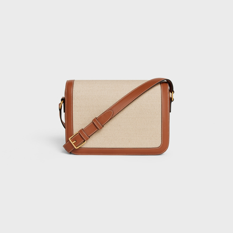 Replicate CLASSIQUE TRIOMPHE BAG IN TEXTILE AND CALFSKIN NATURAL / TAN(1:1 replica)